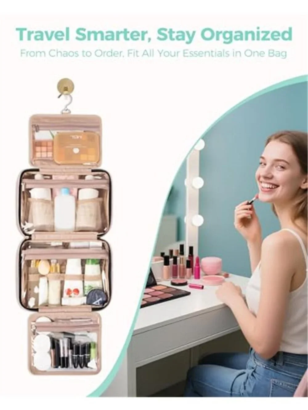 Hanging Toiletry Bag Travel Organizer Waterproof Cosmetic Makeup Case TSA Ready
